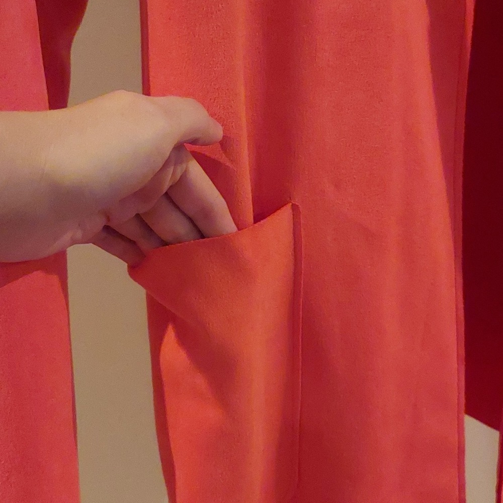 Joan‎ Vass Open Front Jacket Small Coral Suede Feel Oversized Minimalist Pockets - Picture 2 of 7